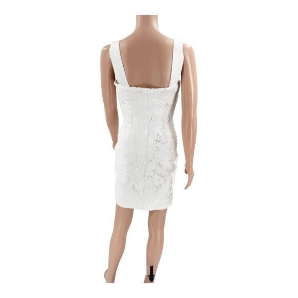 Galvan London Dress White Sequin Chiffon Mini FR34 US2 | Designer Cocktail Party - Picture 4 of 7